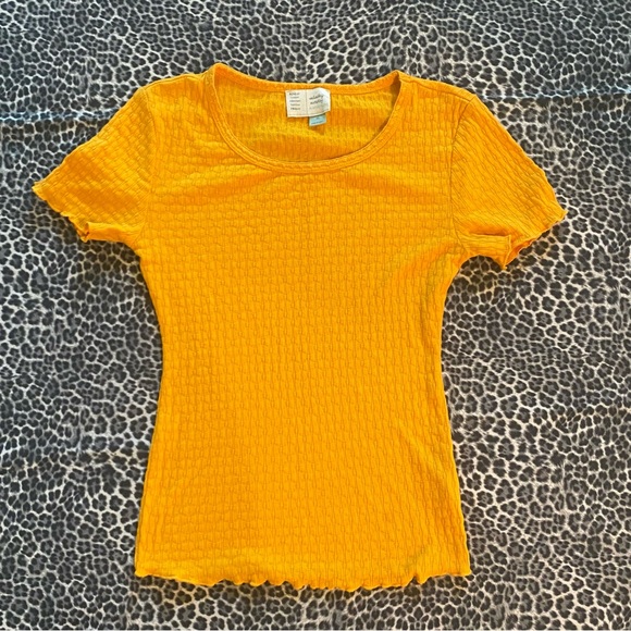Tops - Anthropologie Saturday Sunday Textured Short Sleeve Yellow Gold Knit Tee XS
